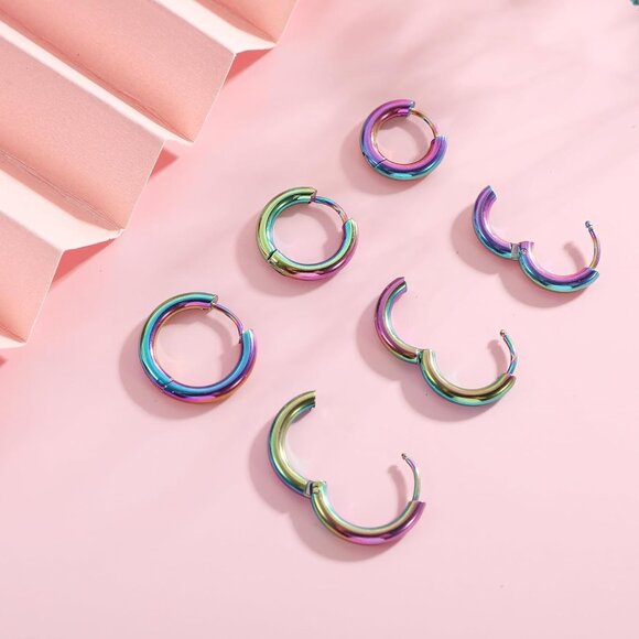 Blue 8-12mm hypoallergenic surgical steel small hoop earrings for cartilage nose - Picture 8 of 11